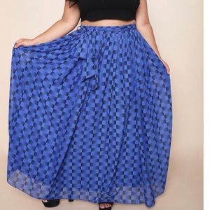 Blue and black checkered skirt
